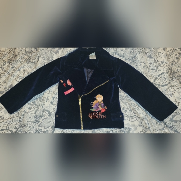 Disney Other - Frozen 2 Embroidered Patch Navy Blue Velvet‎ Jacket Girls 4T New With Tags